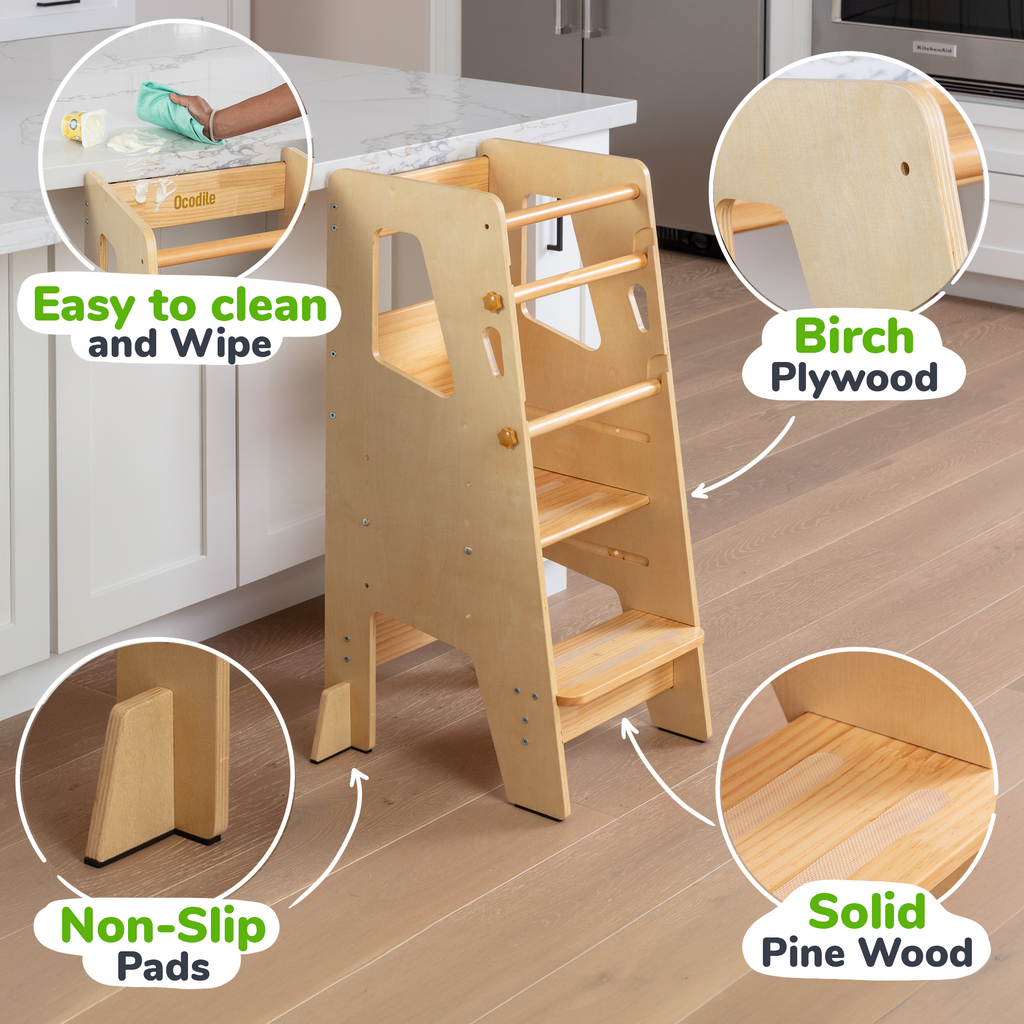 Montessori Toddler Tower – Adjustable Wooden Kitchen Helper Stool