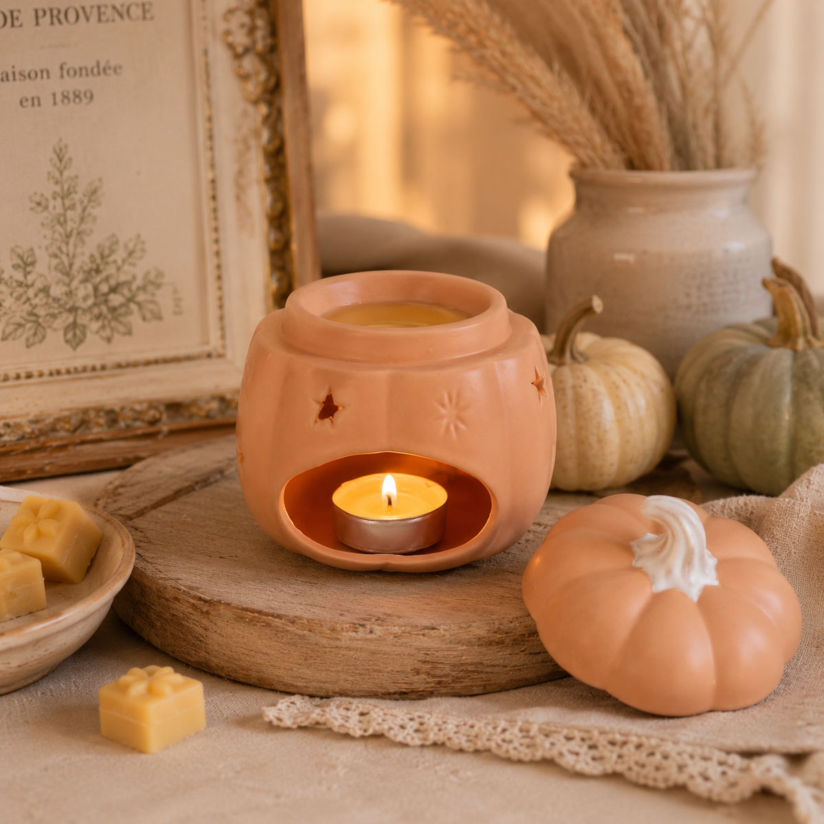 Ceramic Starry Pumpkin Wax Warmer | Fall Tealight Tart & Oil Burner