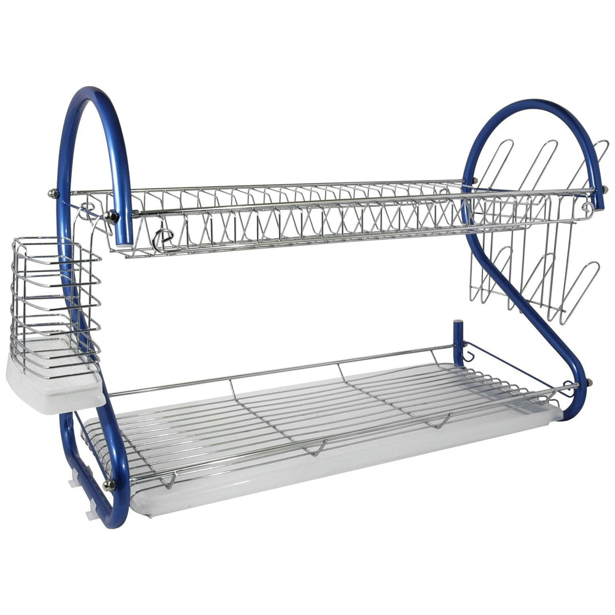 Modern 2-Tier Dish Drying Rack with Cutlery Holder & Drip Tray | Large Kitchen Organizer
