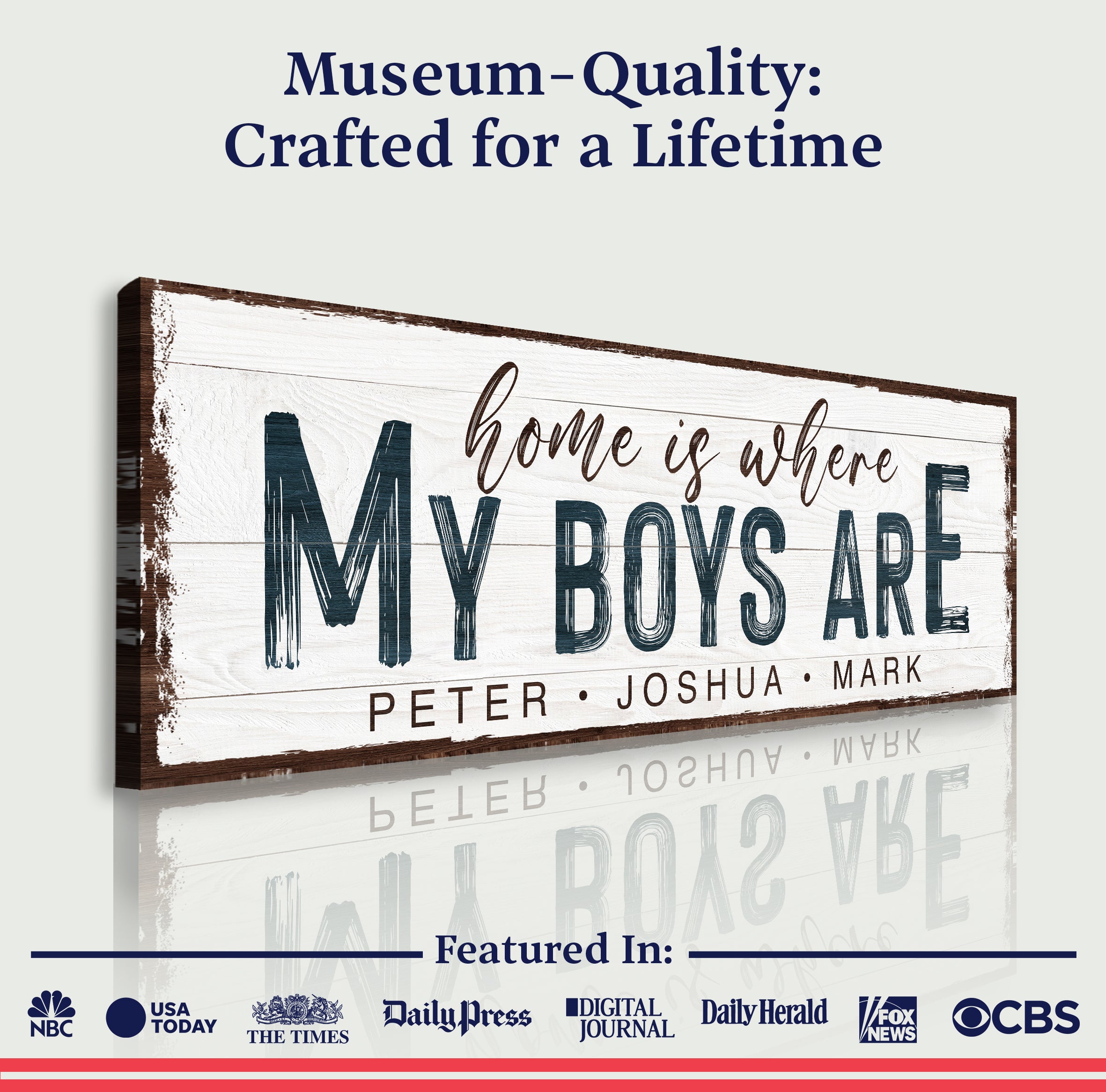 "Home Is Where My Boys Are" — Personalized Family Canvas Sign