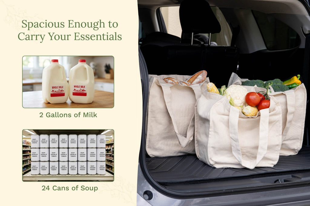 Organic Cotton Canvas Grocery Tote Bag – Reusable with 6 Bottle Sleeves