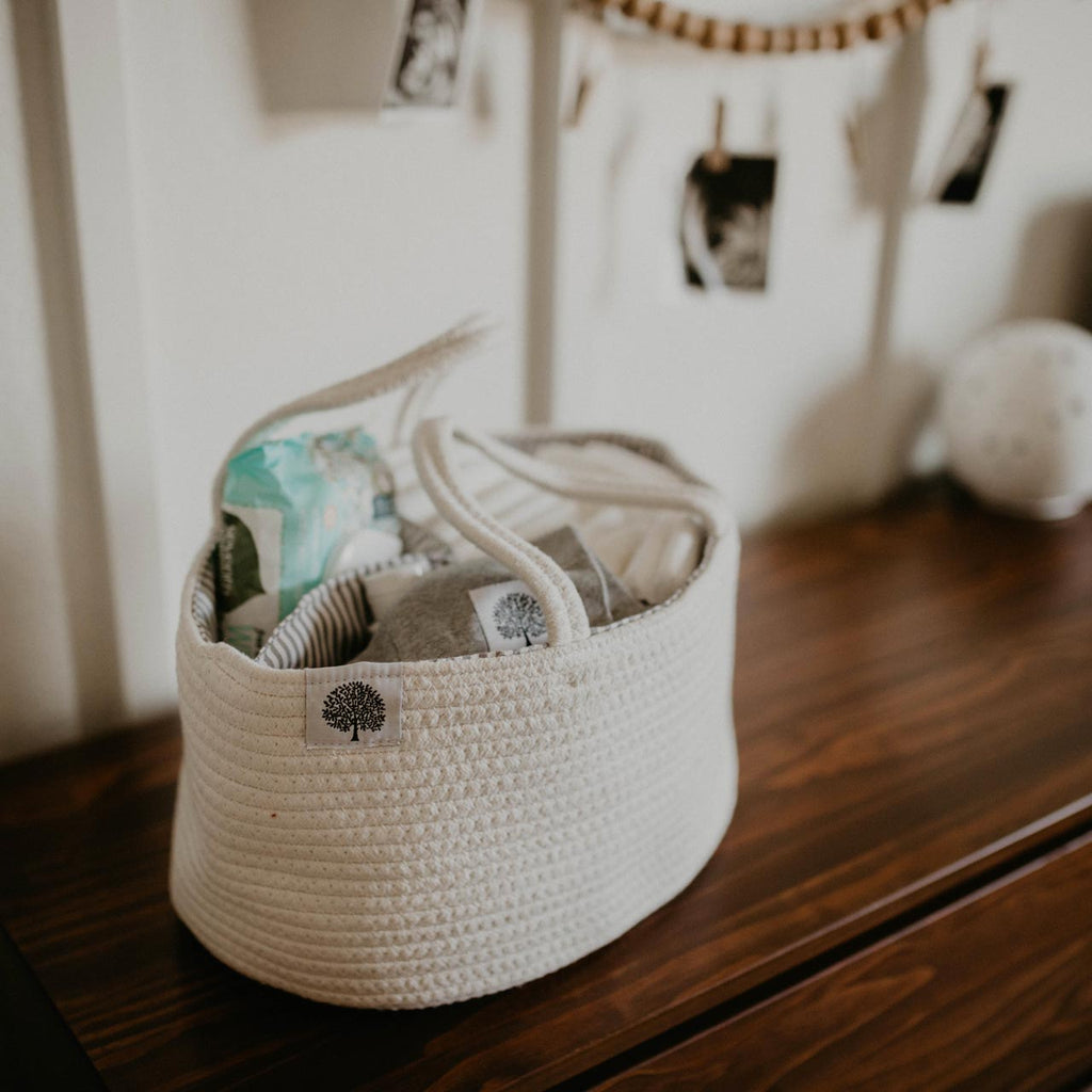 Rope Diaper Caddy Organizer – Stylish Baby Essential Storage for Nursery