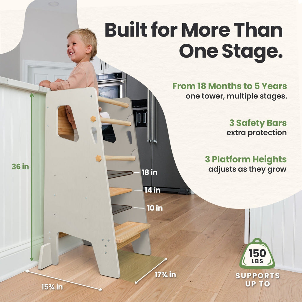 Montessori Toddler Tower – Adjustable Wooden Kitchen Helper Stool