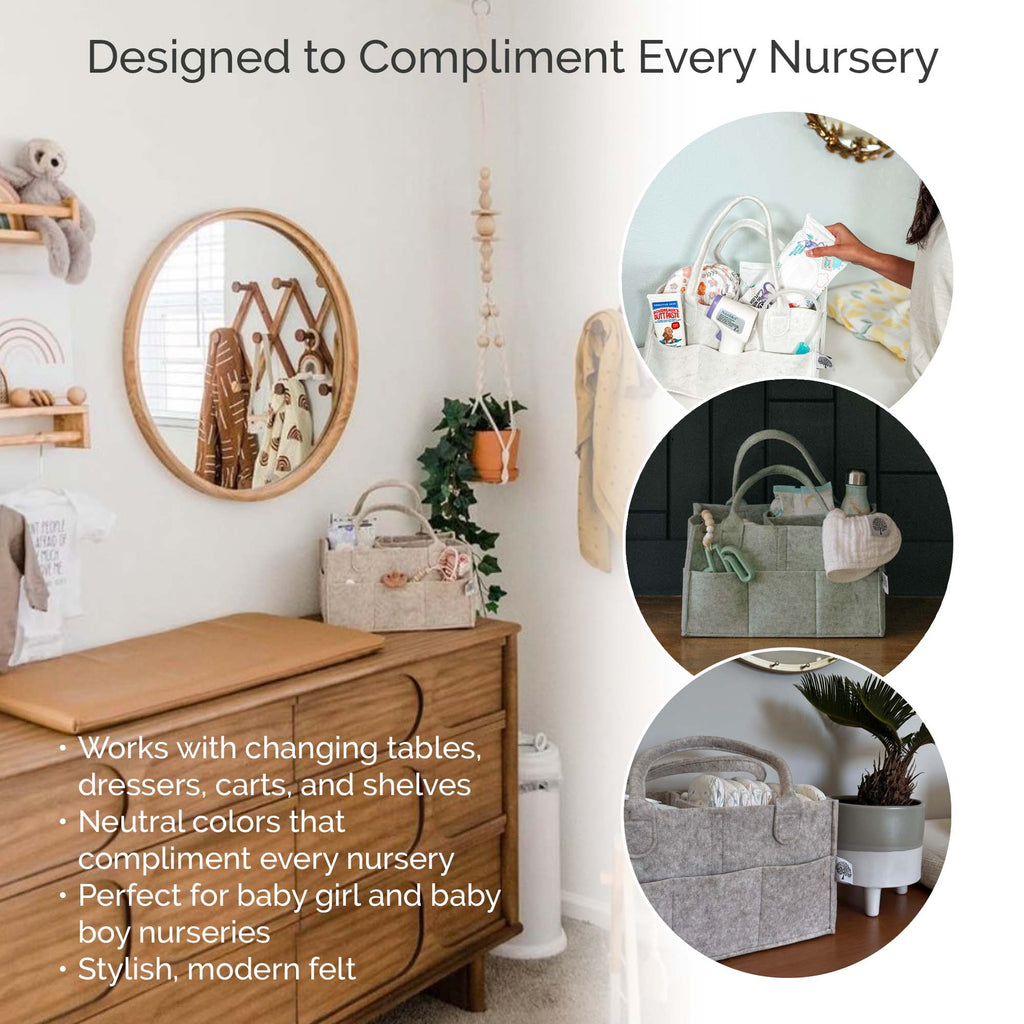 Felt Diaper Caddy Organizer – Portable Nursery Storage with 8 Pockets