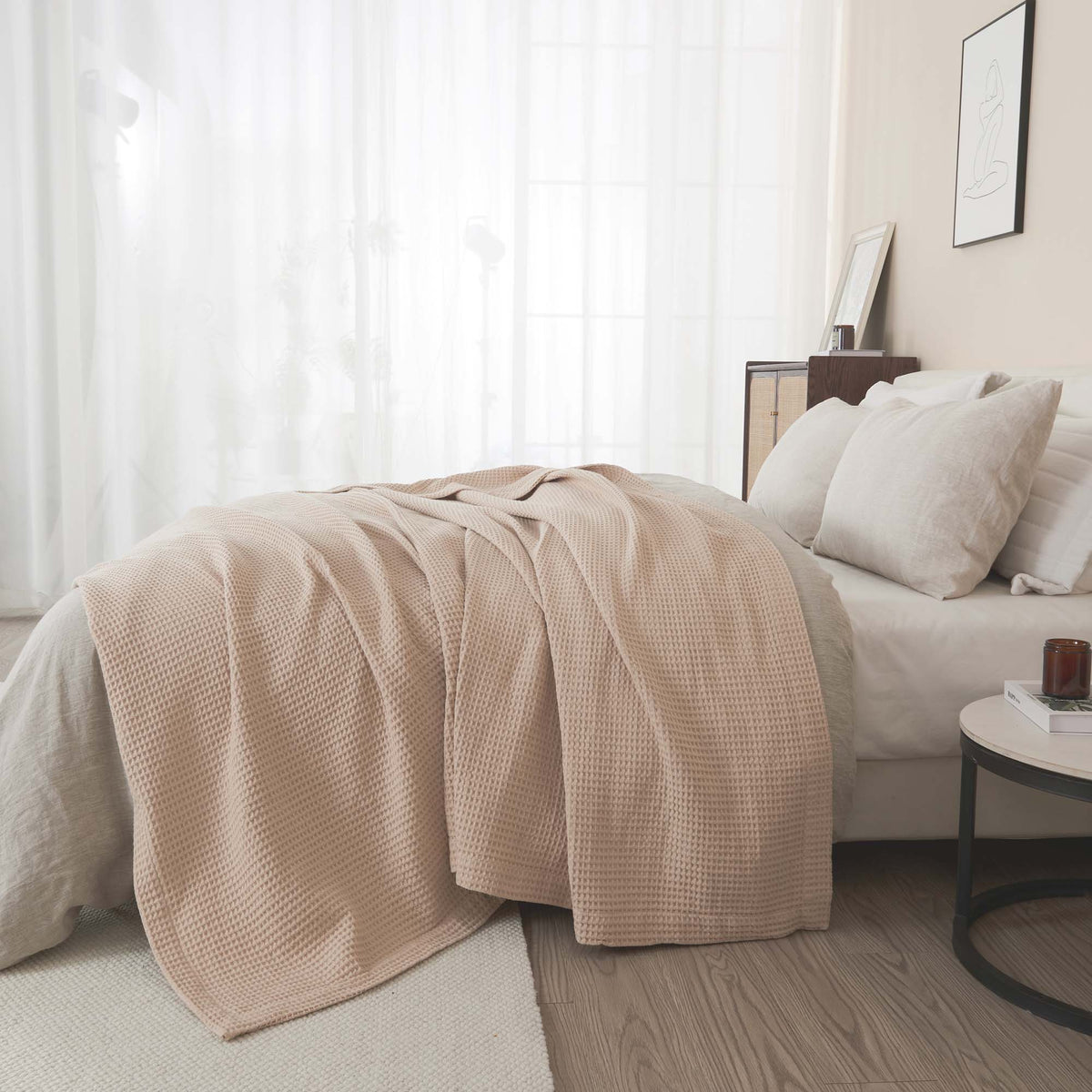 Cotton Waffle Weave Throw Blanket – Lightweight & Breathable | Mikala Collection