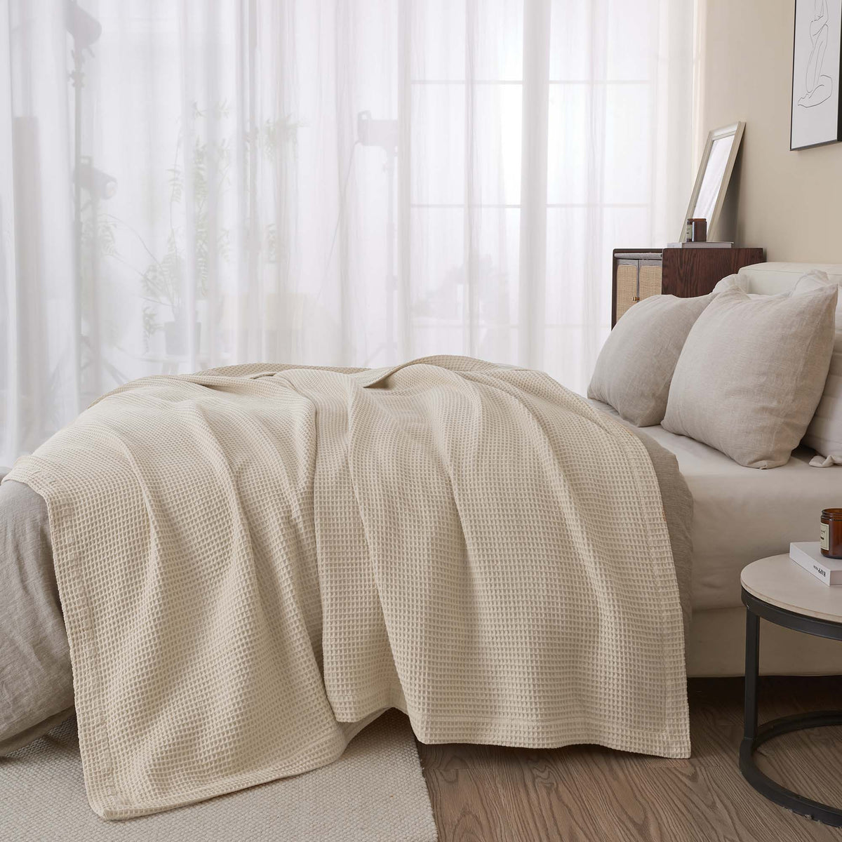 Cotton Waffle Weave Throw Blanket – Lightweight & Breathable | Mikala Collection
