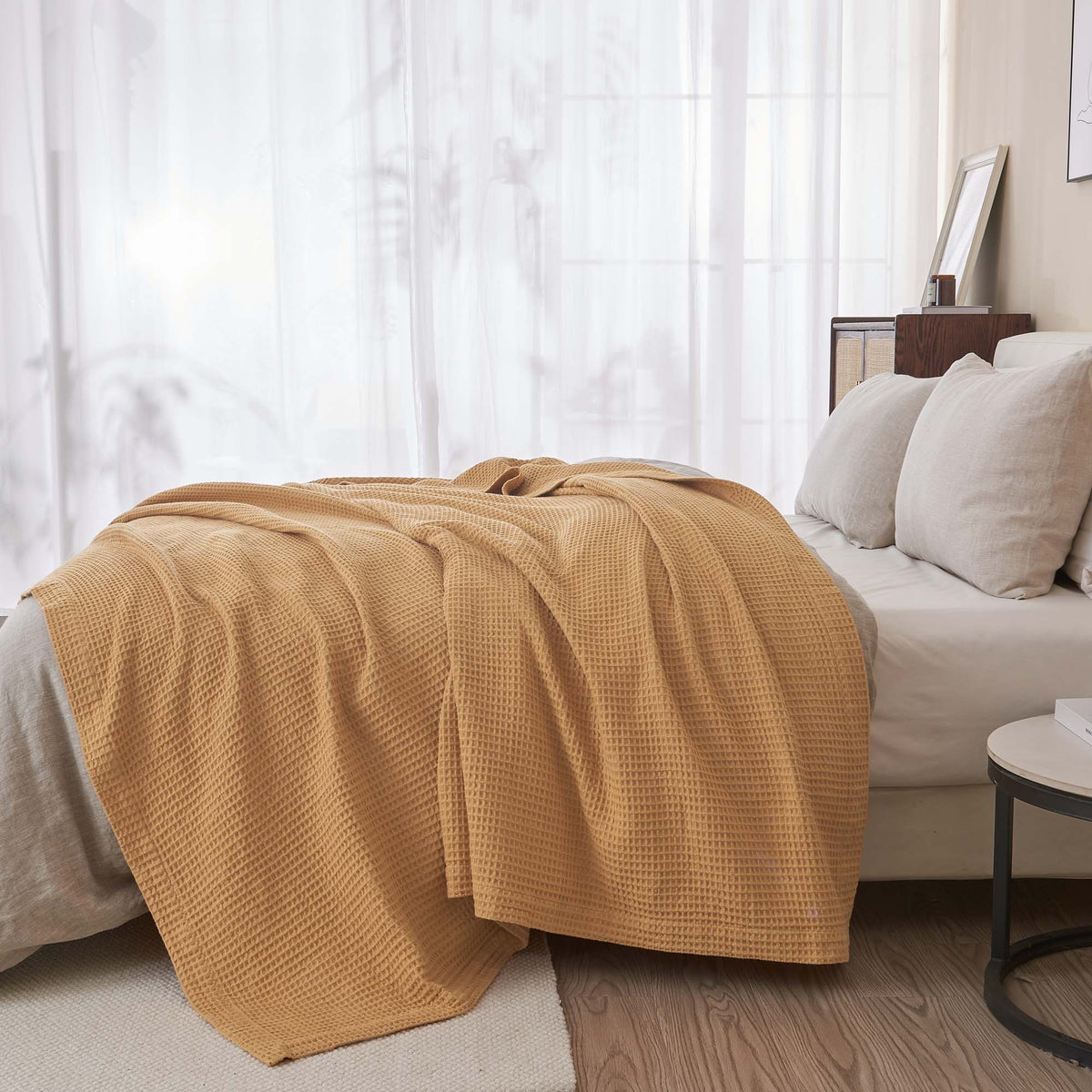 Cotton Waffle Weave Throw Blanket – Lightweight & Breathable | Mikala Collection
