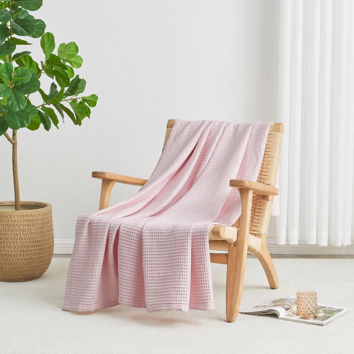 Cotton Waffle Weave Throw Blanket – Lightweight & Breathable | Mikala Collection