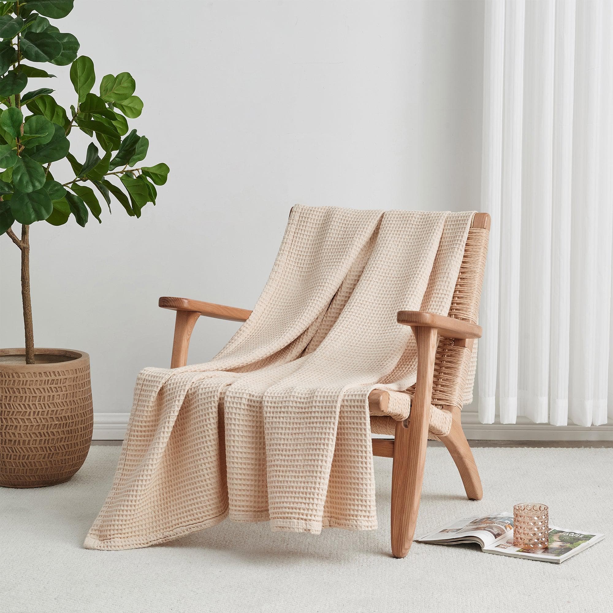 Cotton Waffle Weave Throw Blanket – Lightweight & Breathable | Mikala Collection
