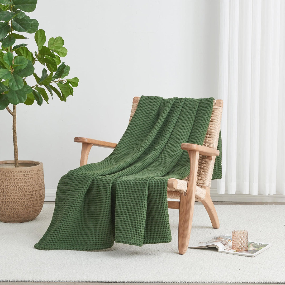 Cotton Waffle Weave Throw Blanket – Lightweight & Breathable | Mikala Collection