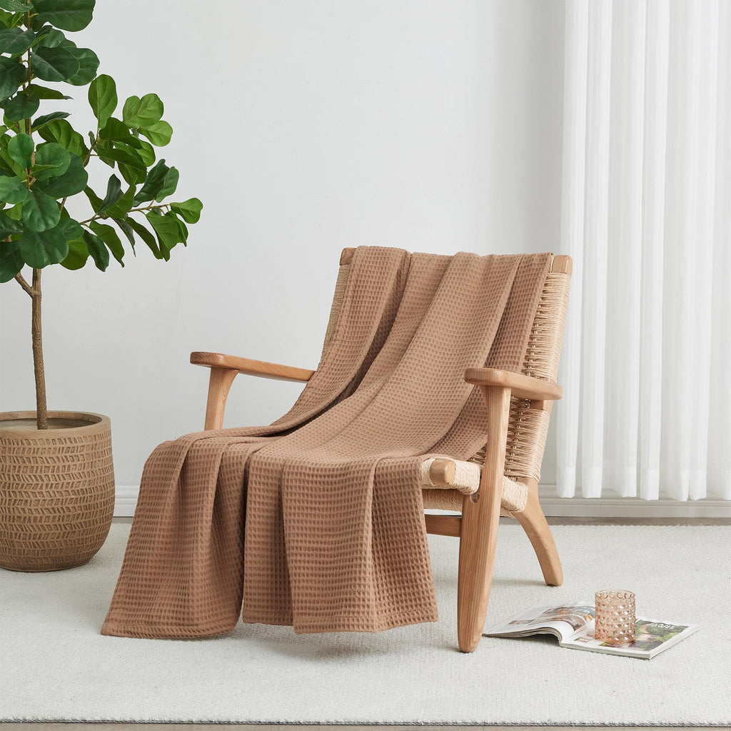Cotton Waffle Weave Throw Blanket – Lightweight & Breathable | Mikala Collection