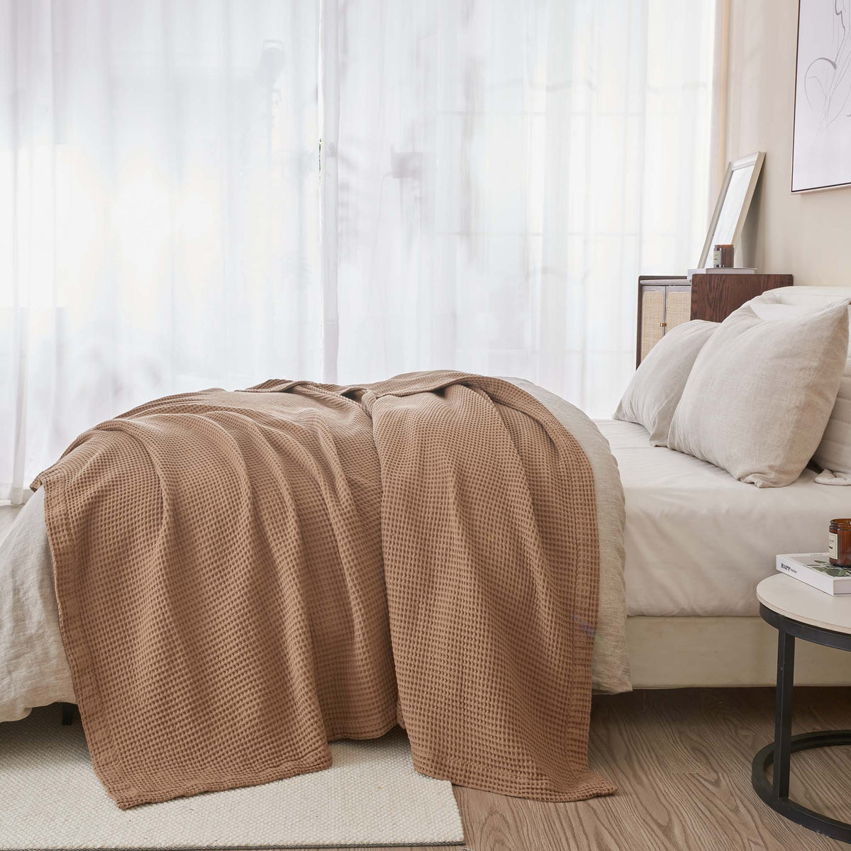 Cotton Waffle Weave Throw Blanket – Lightweight & Breathable | Mikala Collection