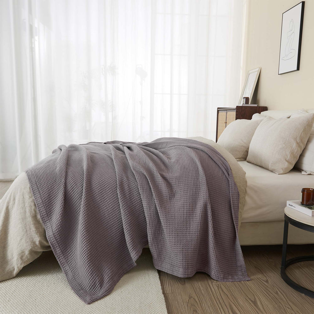 Cotton Waffle Weave Throw Blanket – Lightweight & Breathable | Mikala Collection
