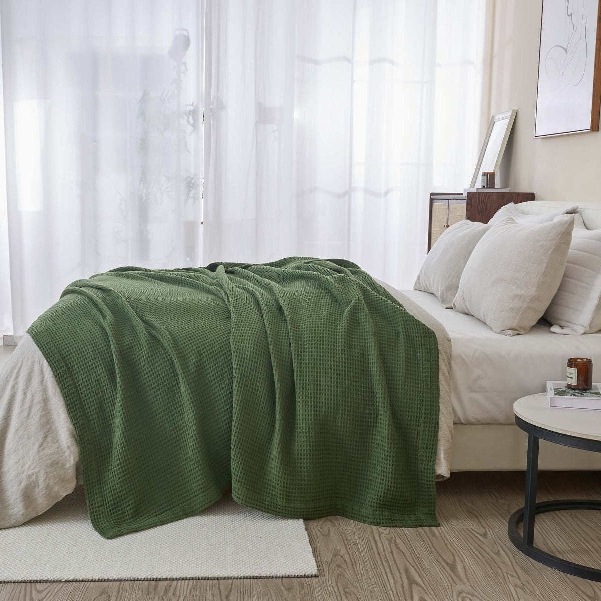 Cotton Waffle Weave Throw Blanket – Lightweight & Breathable | Mikala Collection